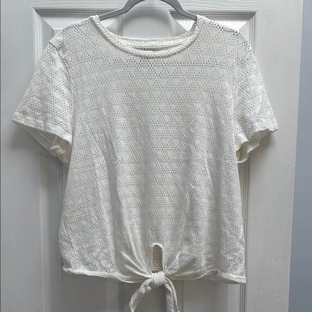 Madewell White Cream Tie Front Short Sleeve T-Shirt